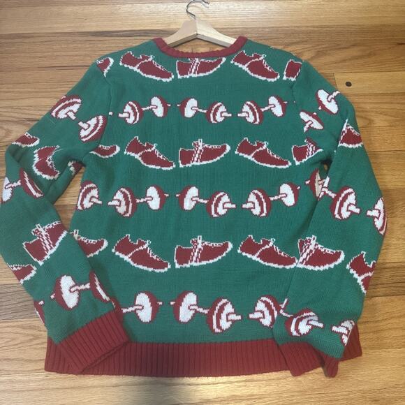Blizzard Bay Santa Claus Weight Lifting Gains Green Ugly Christmas Sweater Sz L - Picture 6 of 7